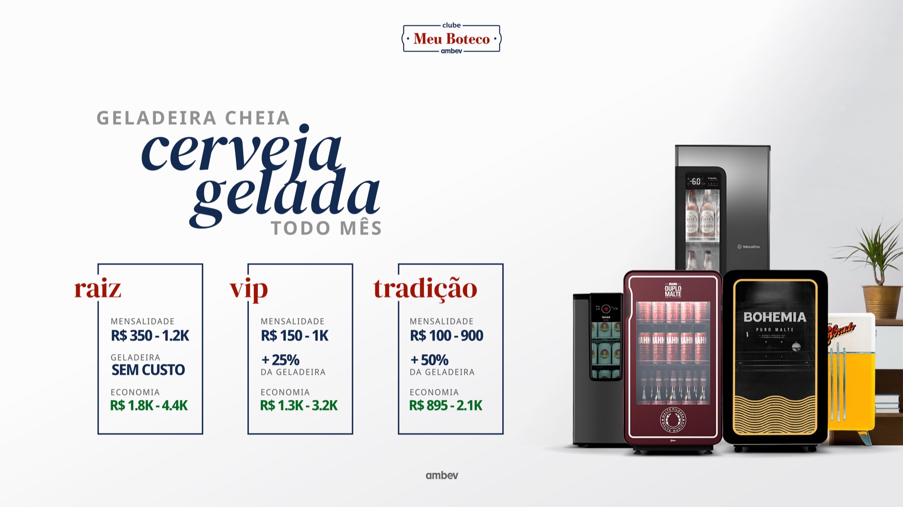 Os 3 planos do Meu Boteco Ambev: Raiz, VIP e Tradição com economia de R$ 895 a R$ 4,4K